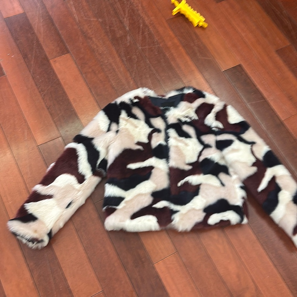 Faux fur short jacket or coat tricolor